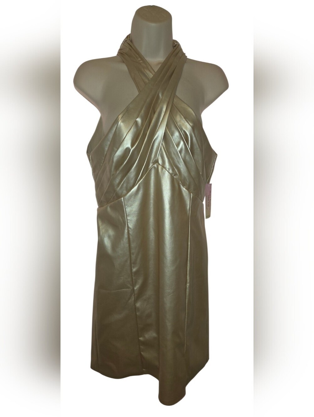 VENUS Metallic Gold Twist Halter Midi Dress - Picture 6 of 10